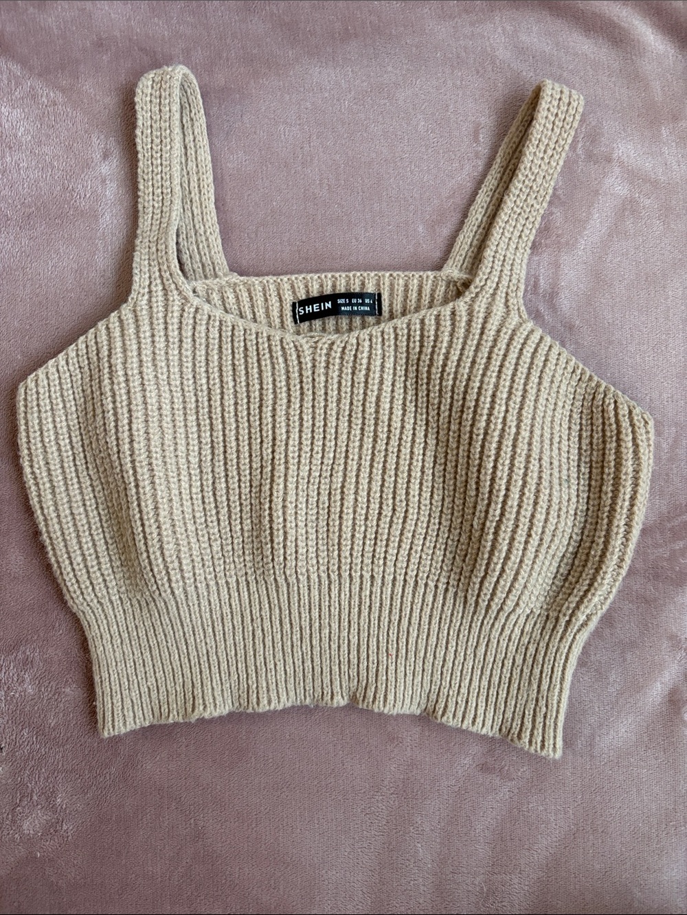 SHEIN Taupe Ribbed Knit Cropped Tank Top